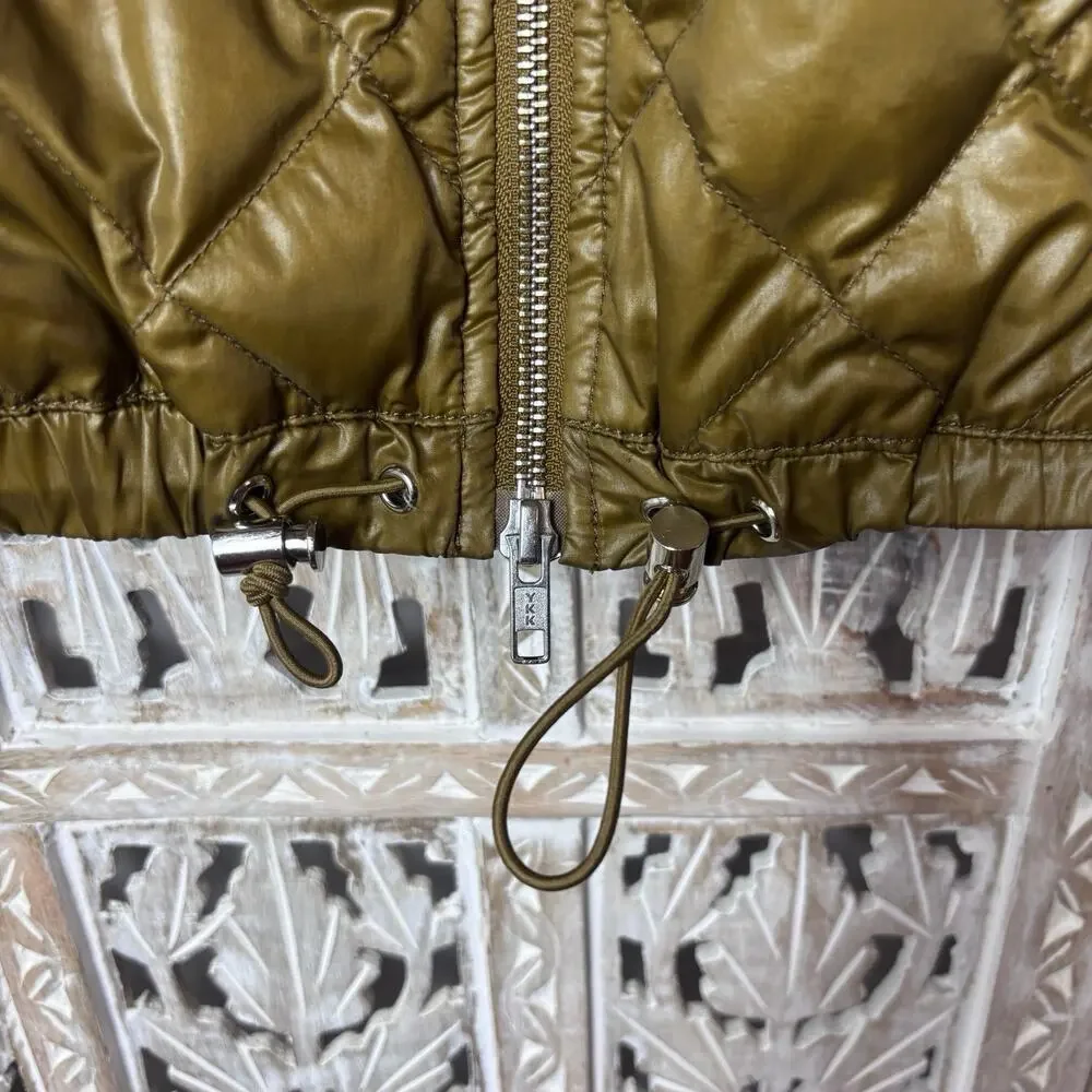 J Crew Puffer Down Vest Women's XS Field Excursion Quilted Olive Cinch Waist